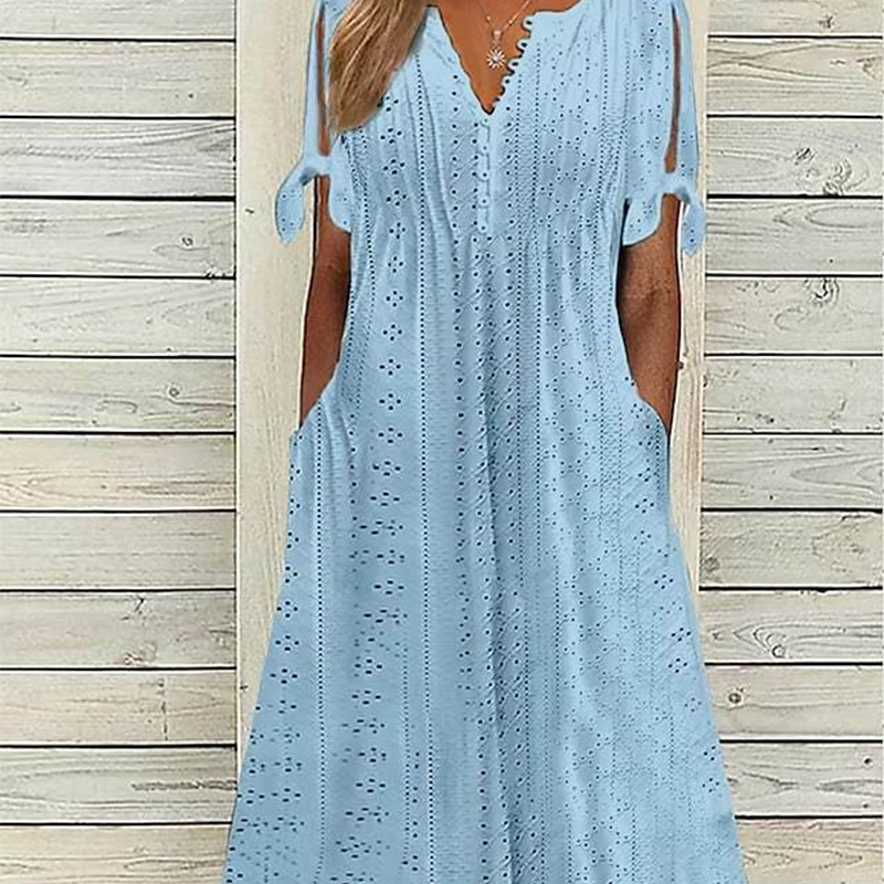 ⏰Last Day Sale 50% Rabatt💃💐Elegantes Kleid mit V-Ausschnitt und Hohlkehle für Frauen