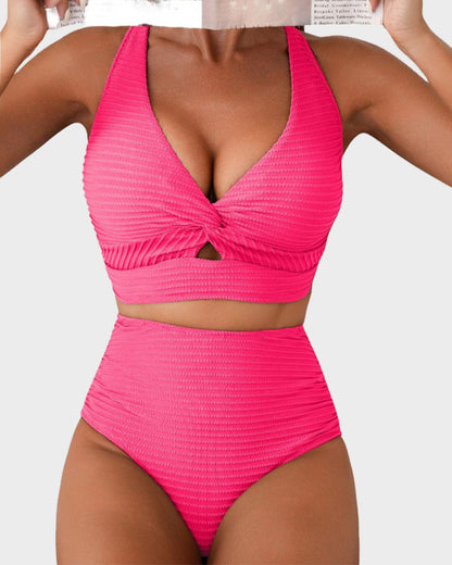 👙2025 New Type ~50% OFF 👙Texturiertes Bikini-Set mit Knotendetail und High-Waist-Schnitt