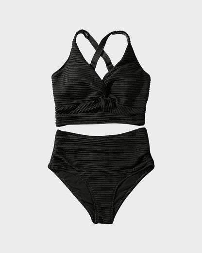 👙2025 New Type ~50% OFF 👙Texturiertes Bikini-Set mit Knotendetail und High-Waist-Schnitt