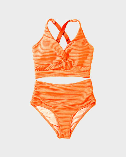 👙2025 New Type ~50% OFF 👙Texturiertes Bikini-Set mit Knotendetail und High-Waist-Schnitt