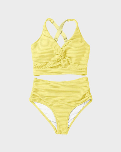 👙2025 New Type ~50% OFF 👙Texturiertes Bikini-Set mit Knotendetail und High-Waist-Schnitt