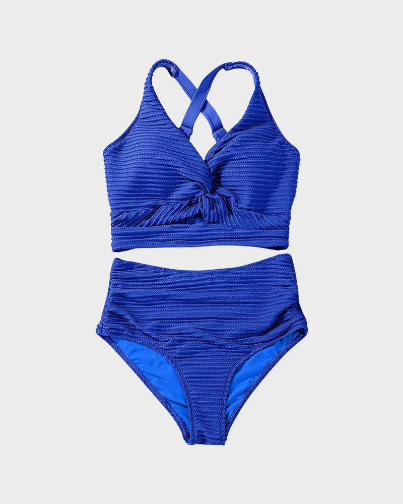 👙2025 New Type ~50% OFF 👙Texturiertes Bikini-Set mit Knotendetail und High-Waist-Schnitt