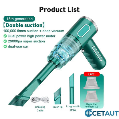 120W Super-Starker kabelloser Auto-Staubsauger - wiederaufladbarer Handstaubsauger mit Zyklon-Saugkraft - mühelose, ultra-portable Autoreinigungslösung für unterwegs