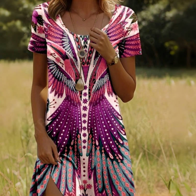 💃 Damenkleid mit kurzen Ärmeln und Blumenmuster