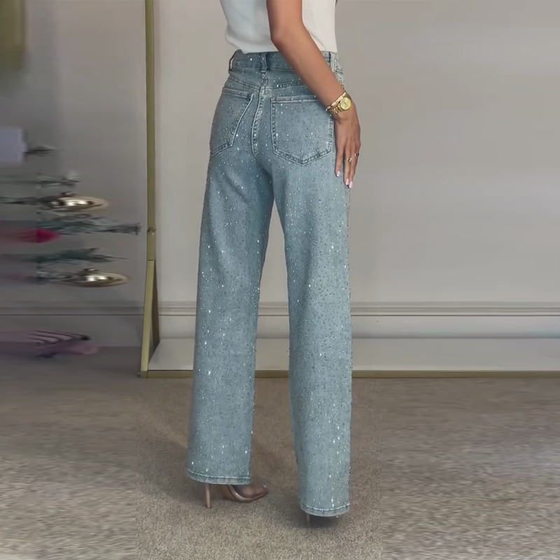 🔥Straight Leg Jeans mit Strasssteinen