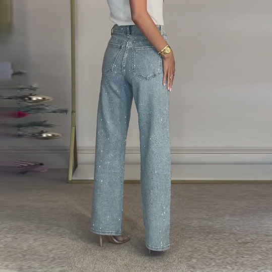 🔥Straight Leg Jeans mit Strasssteinen