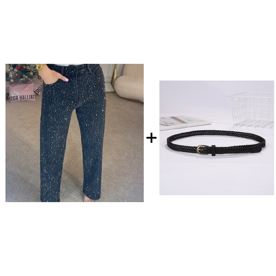 🔥Straight Leg Jeans mit Strasssteinen