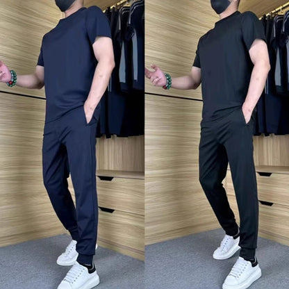 🎁💐Lässiges Stretch-Set für Herren aus Eisseide mit T-Shirt und Hose