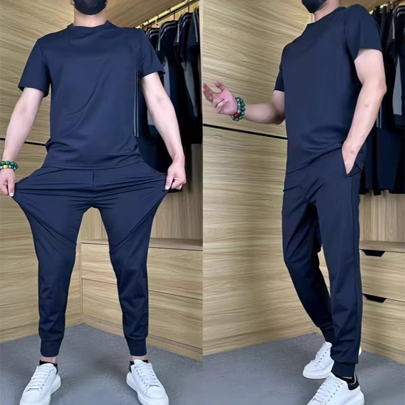 🎁💐Lässiges Stretch-Set für Herren aus Eisseide mit T-Shirt und Hose