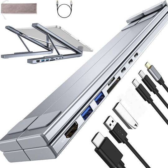 💻 💥60% RABATT! ⚡ 2-in-1 USB-C Dockingstation &amp; Laptopständer – 8 Ports, 4K HDMI &amp; Höhenverstellbar für Mehr Produktivität 🖥️