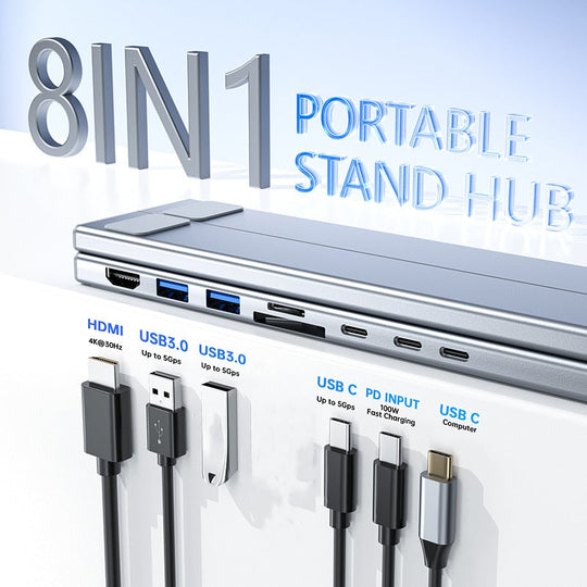 💻 💥60% RABATT! ⚡ 2-in-1 USB-C Dockingstation &amp; Laptopständer – 8 Ports, 4K HDMI &amp; Höhenverstellbar für Mehr Produktivität 🖥️