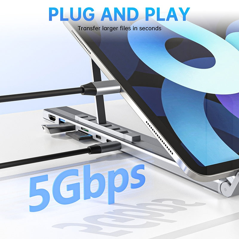 💻 💥60% RABATT! ⚡ 2-in-1 USB-C Dockingstation &amp; Laptopständer – 8 Ports, 4K HDMI &amp; Höhenverstellbar für Mehr Produktivität 🖥️