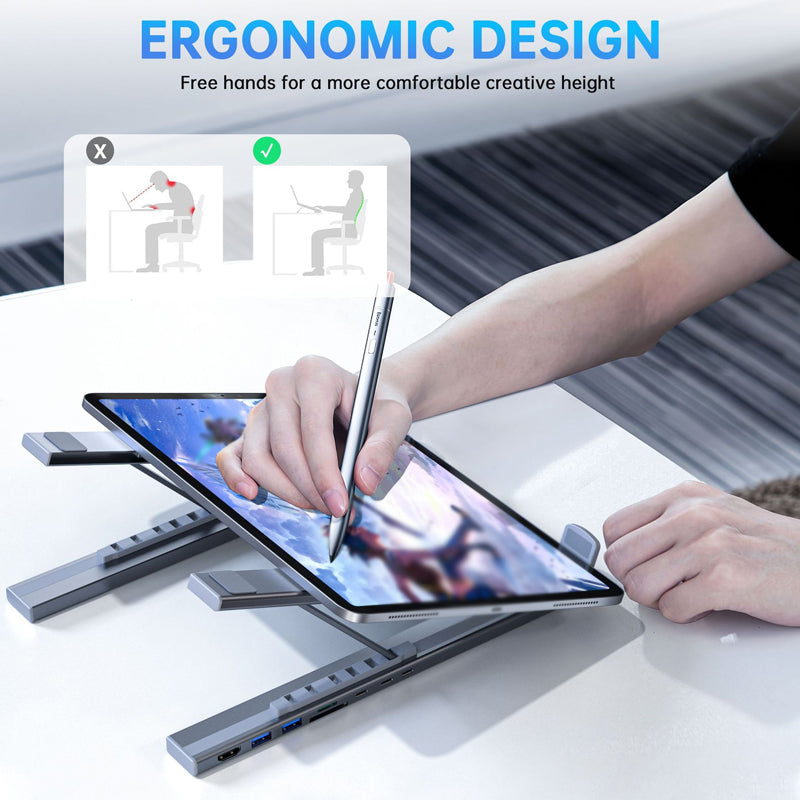 💻 💥60% RABATT! ⚡ 2-in-1 USB-C Dockingstation &amp; Laptopständer – 8 Ports, 4K HDMI &amp; Höhenverstellbar für Mehr Produktivität 🖥️