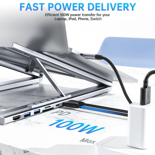 💻 💥60% RABATT! ⚡ 2-in-1 USB-C Dockingstation &amp; Laptopständer – 8 Ports, 4K HDMI &amp; Höhenverstellbar für Mehr Produktivität 🖥️