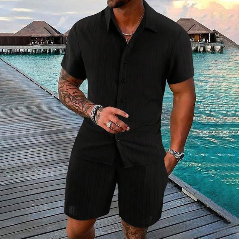 Herren Freizeit Set – Kurzarm Hemd &amp; Shorts, Locker und Bequem für Strand und Freizeit👕👖