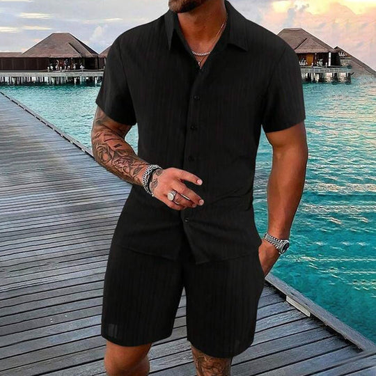 Herren Freizeit Set – Kurzarm Hemd &amp; Shorts, Locker und Bequem für Strand und Freizeit👕👖