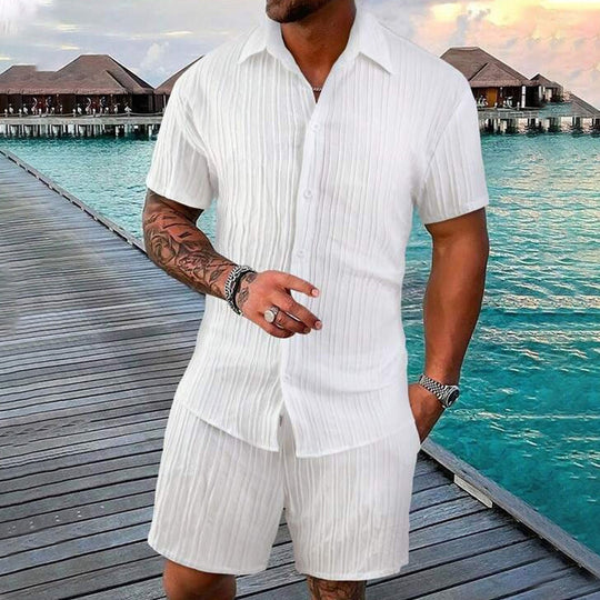 Herren Freizeit Set – Kurzarm Hemd &amp; Shorts, Locker und Bequem für Strand und Freizeit👕👖