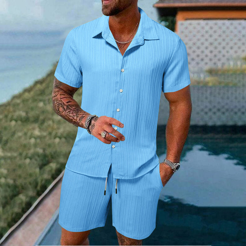 Herren Freizeit Set – Kurzarm Hemd & Shorts, Locker und Bequem für Strand und Freizeit👕👖