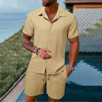 Herren Freizeit Set – Kurzarm Hemd & Shorts, Locker und Bequem für Strand und Freizeit👕👖