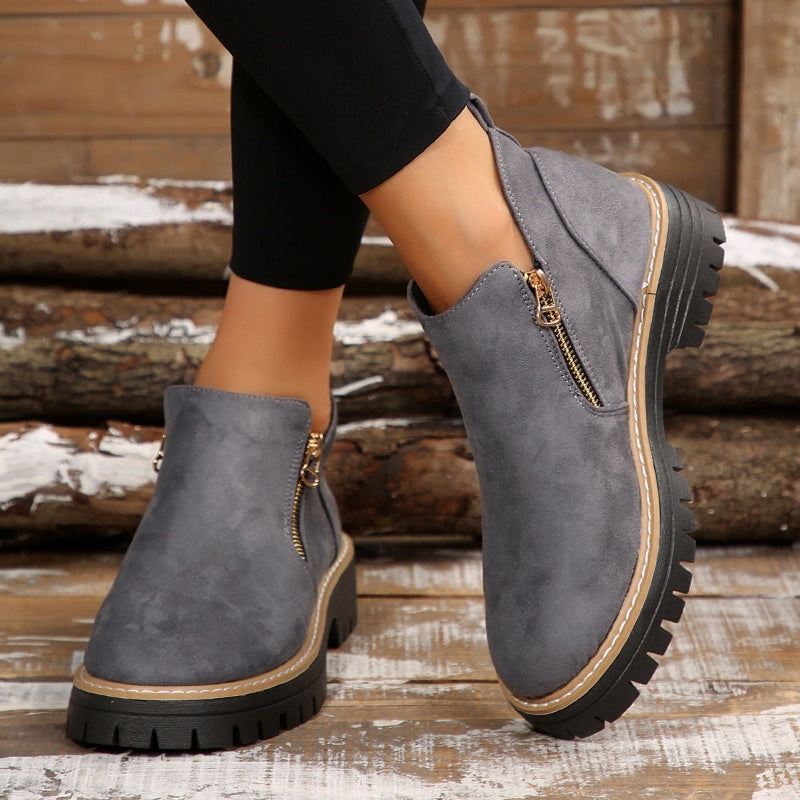🥾 Ein Must-have für Herbst und Winter – stylische und bequeme Damenschuhe mit runder Spitze und Reißverschluss 🌟👢