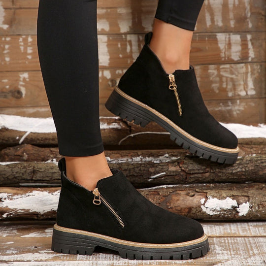 🥾 Ein Must-have für Herbst und Winter – stylische und bequeme Damenschuhe mit runder Spitze und Reißverschluss 🌟👢