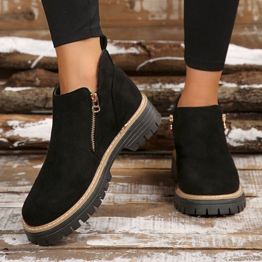 🥾 Ein Must-have für Herbst und Winter – stylische und bequeme Damenschuhe mit runder Spitze und Reißverschluss 🌟👢