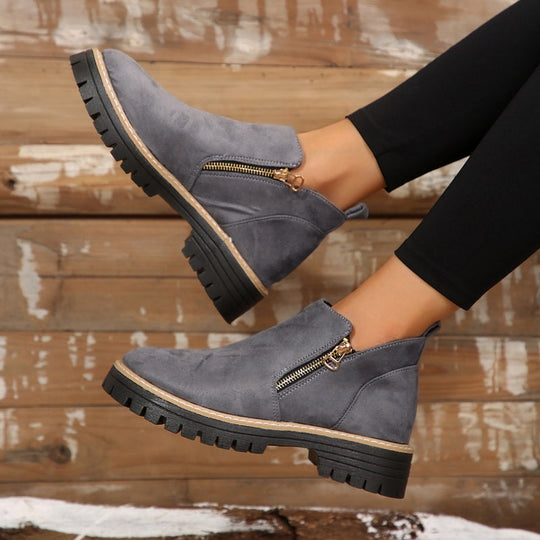 🥾 Ein Must-have für Herbst und Winter – stylische und bequeme Damenschuhe mit runder Spitze und Reißverschluss 🌟👢