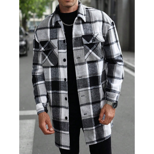 Checked coat with turn-down collar