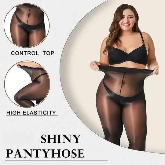 🏆 BUY 1 GET 1 FREE! 🔥 Transparent High-Waisted Shiny Sheer Tights for Women - Sheer &amp; Comfortable 👑✨
