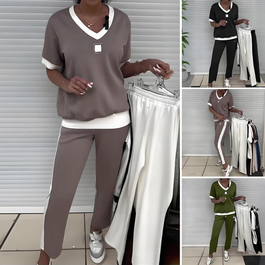 Lässiges Damen-Zweiteiler: Top mit V-Ausschnitt und Hose
