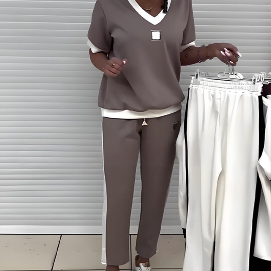 Lässiges Damen-Zweiteiler: Top mit V-Ausschnitt und Hose