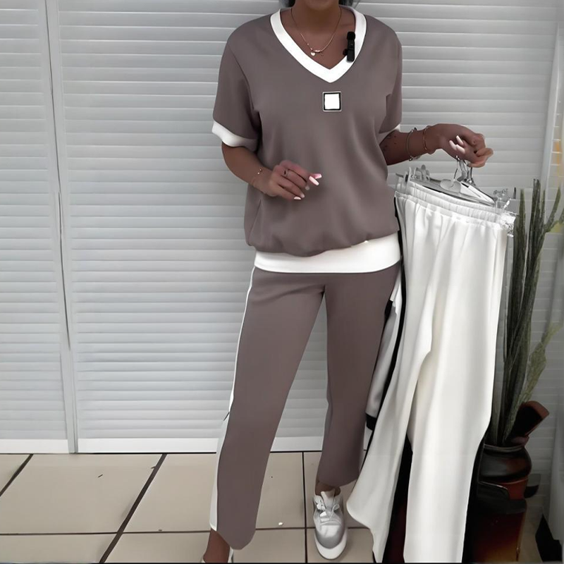 Lässiges Damen-Zweiteiler: Top mit V-Ausschnitt und Hose