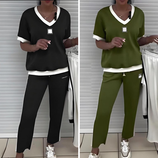 Lässiges Damen-Zweiteiler: Top mit V-Ausschnitt und Hose
