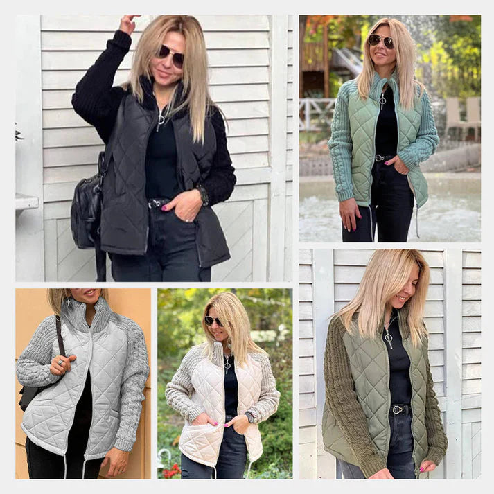 🍂Spätherbst/Frühwinter Angebote❄️Damen Strick Patchwork Puffy Jacke
