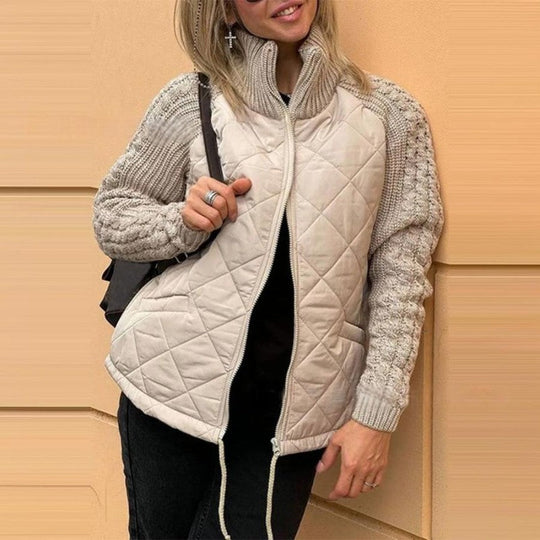 🍂Spätherbst/Frühwinter Angebote❄️Damen Strick Patchwork Puffy Jacke