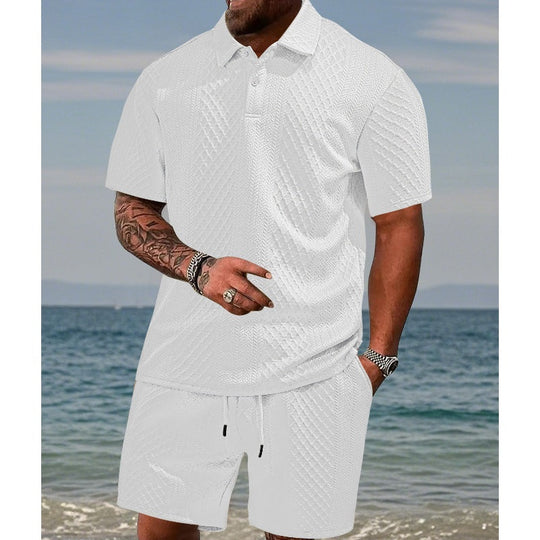 👕 51% RABATT! 💎 Herren-Zweiteiler mit Rautenstruktur – Kurzarmhemd &amp; Shorts – Atmungsaktiv, Knitterfrei &amp; Lässiger Sommer-Look ☀️
