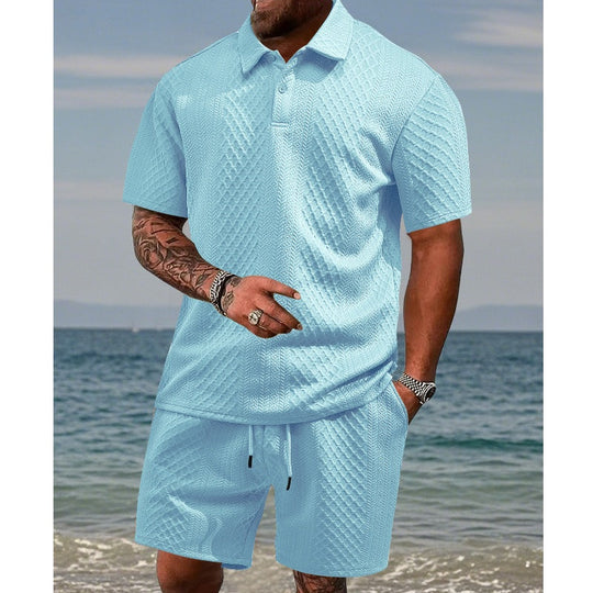 👕 51% RABATT! 💎 Herren-Zweiteiler mit Rautenstruktur – Kurzarmhemd &amp; Shorts – Atmungsaktiv, Knitterfrei &amp; Lässiger Sommer-Look ☀️
