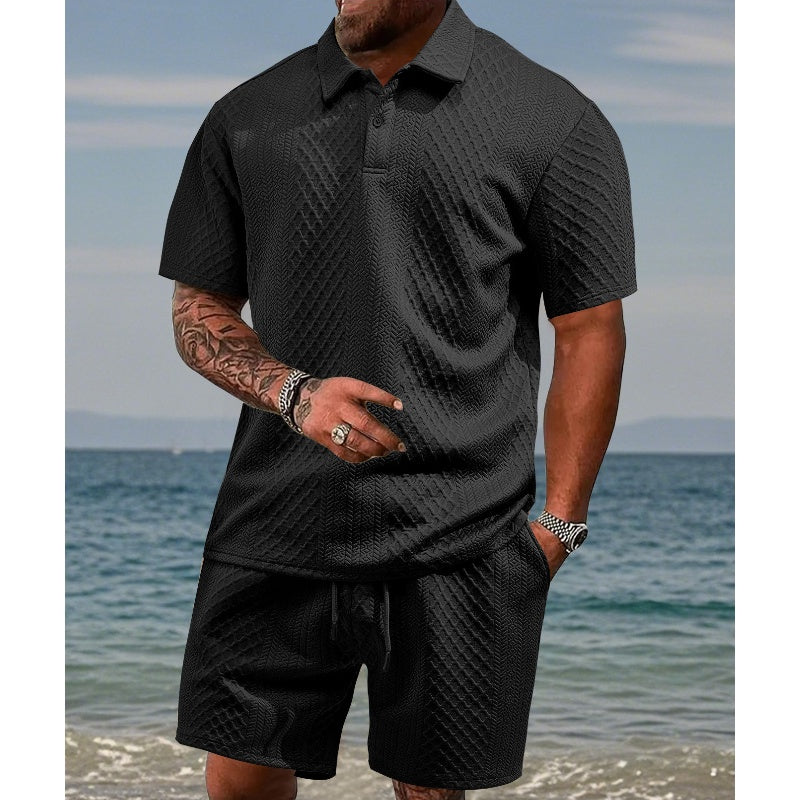 👕 51% RABATT! 💎 Herren-Zweiteiler mit Rautenstruktur – Kurzarmhemd &amp; Shorts – Atmungsaktiv, Knitterfrei &amp; Lässiger Sommer-Look ☀️