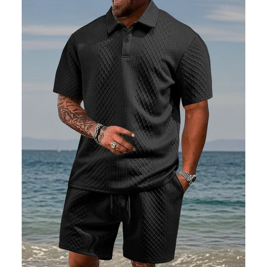 👕 51% RABATT! 💎 Herren-Zweiteiler mit Rautenstruktur – Kurzarmhemd &amp; Shorts – Atmungsaktiv, Knitterfrei &amp; Lässiger Sommer-Look ☀️