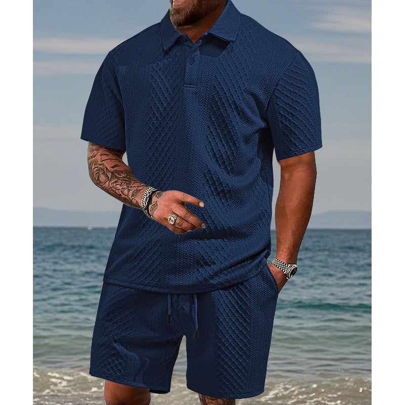 👕 51% RABATT! 💎 Herren-Zweiteiler mit Rautenstruktur – Kurzarmhemd &amp; Shorts – Atmungsaktiv, Knitterfrei &amp; Lässiger Sommer-Look ☀️