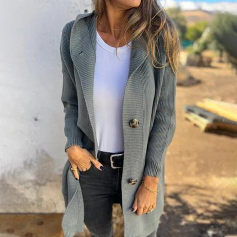 💕Herbst Heißer Verkauf Alle-Spiel frauen Taste Kapuze Strickjacke