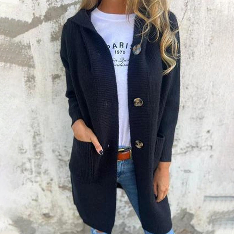 💕Herbst Heißer Verkauf Alle-Spiel frauen Taste Kapuze Strickjacke