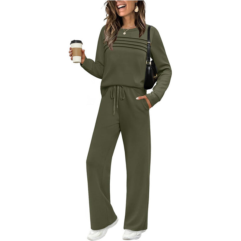 🍂✨Conxunto de muller con top de pescozo redondo e pantalóns con cordóns⏰Rebaixas por tempo limitado: 50 % de desconto🔥