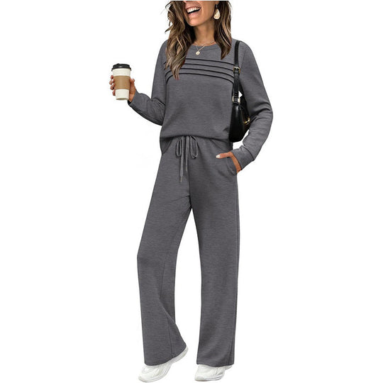 🍂✨Conxunto de muller con top de pescozo redondo e pantalóns con cordóns⏰Rebaixas por tempo limitado: 50 % de desconto🔥