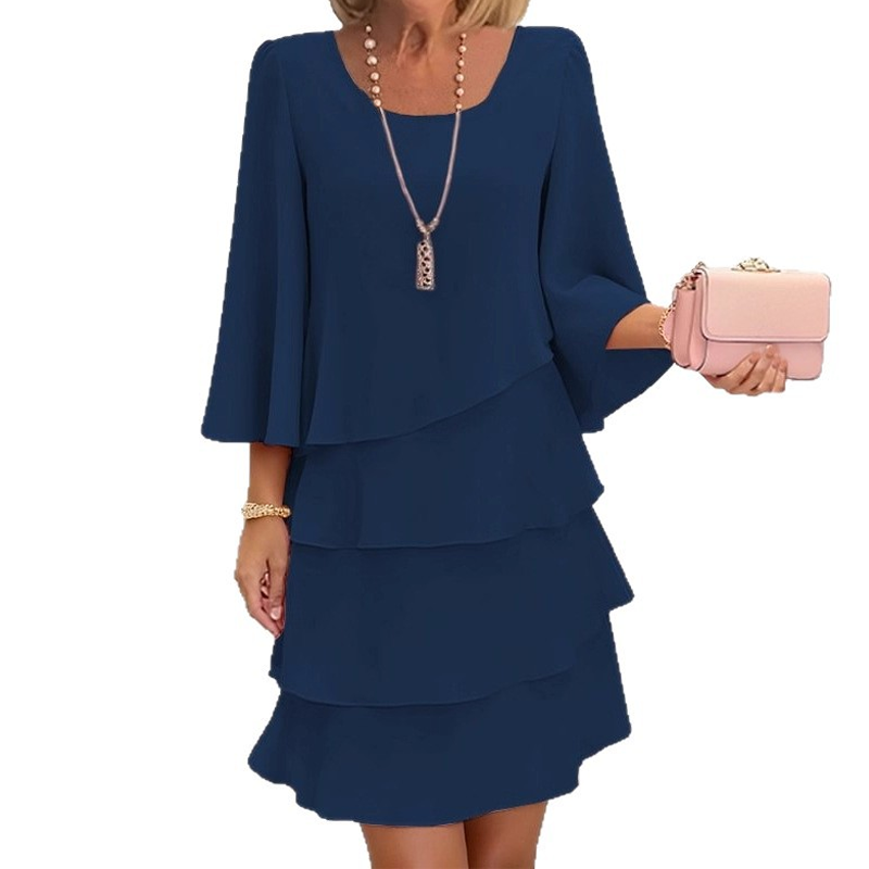 Kleid mit gestuftem Volantsaum und ausgestellten Ärmeln für Damen