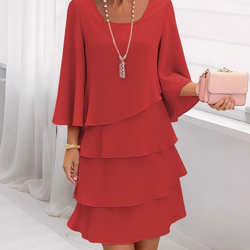 Kleid mit gestuftem Volantsaum und ausgestellten Ärmeln für Damen