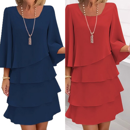 Kleid mit gestuftem Volantsaum und ausgestellten Ärmeln für Damen