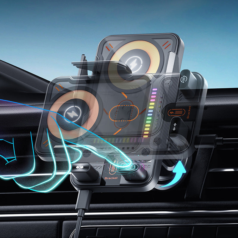 📱Intelligente 2-in-1 Auto-Drehbare Handyhalterung &amp; Kabelloses Ladegerät⚡