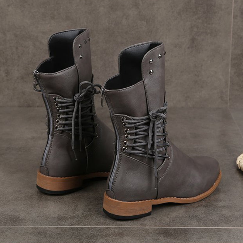 Damen Schnürstiefel mit niedrigem Absatz und runder Spitze