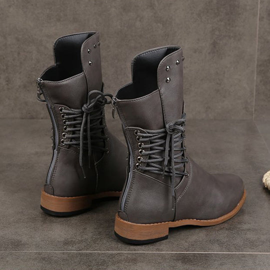 Damen Schnürstiefel mit niedrigem Absatz und runder Spitze